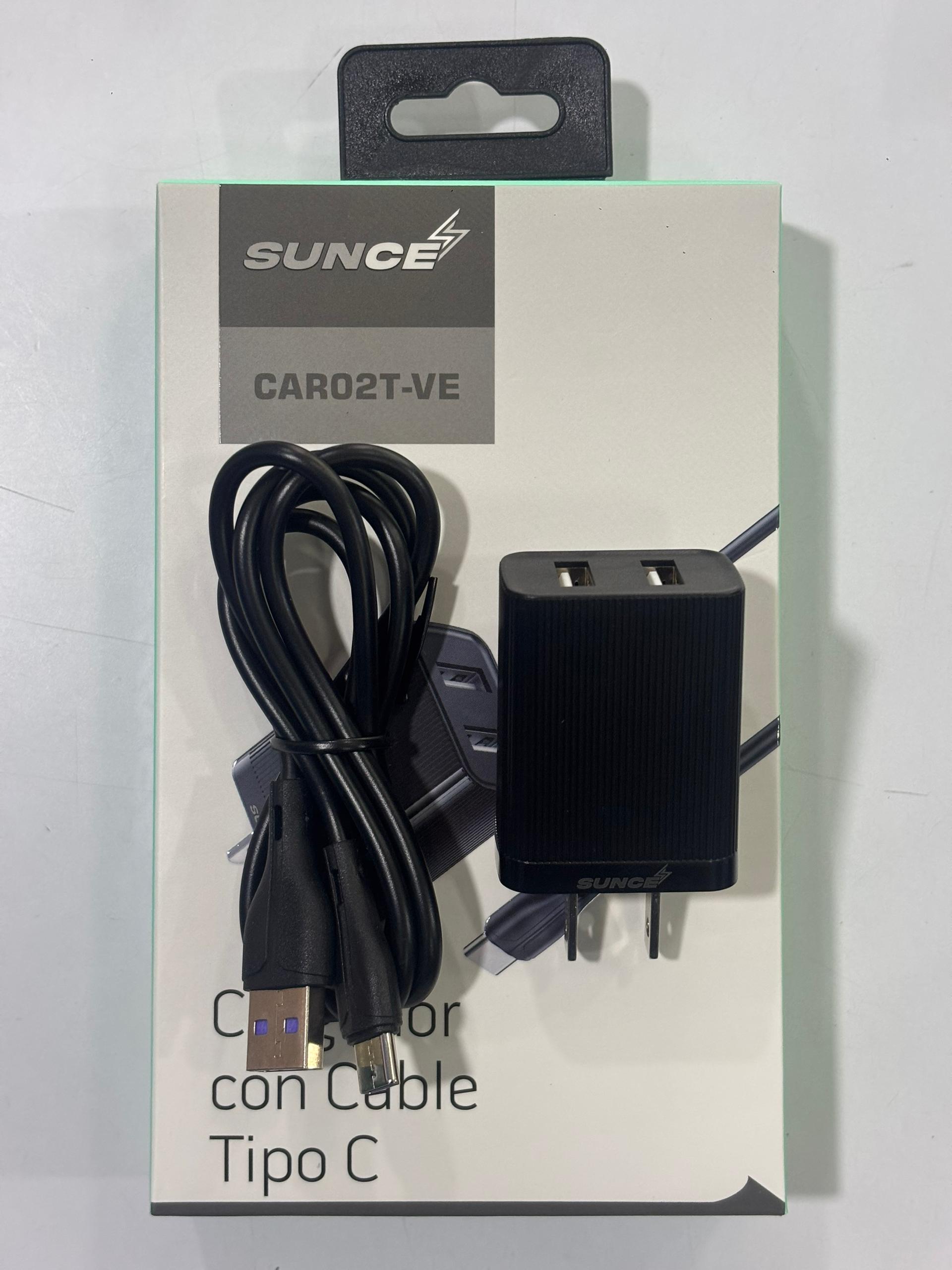 CARGADOR SUNCE DOBLE PUERTO TIPO C NEGRO